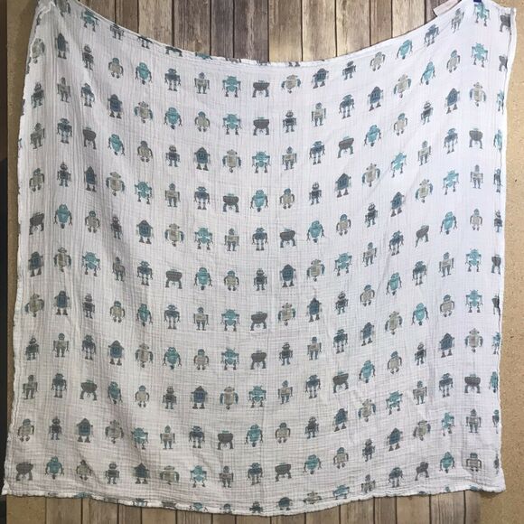 Newcastle Robot Cotton Muslin Swaddle Baby Blanket - Picture 3 of 4